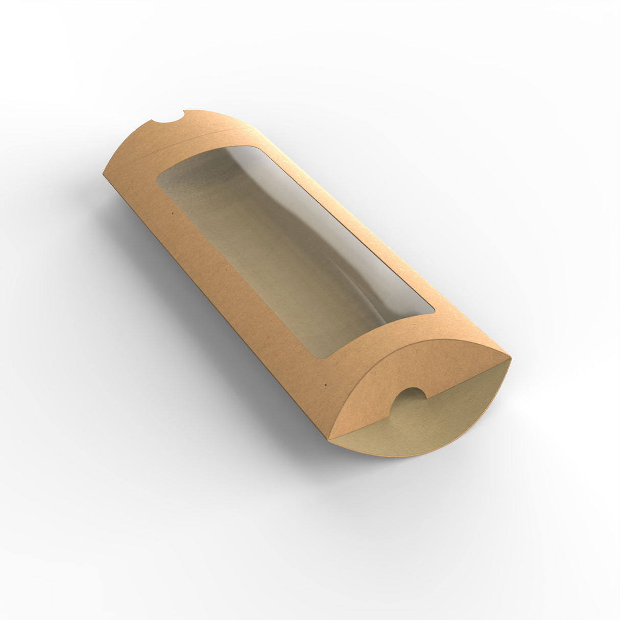 Kraftové škatuľky v tvare vankúša s okienkom