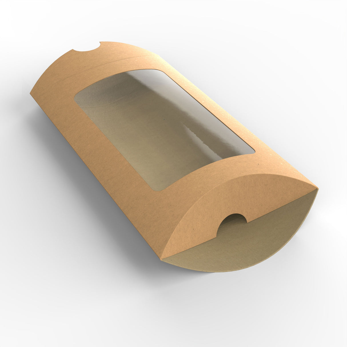 Kraftové škatuľky v tvare vankúša s okienkom