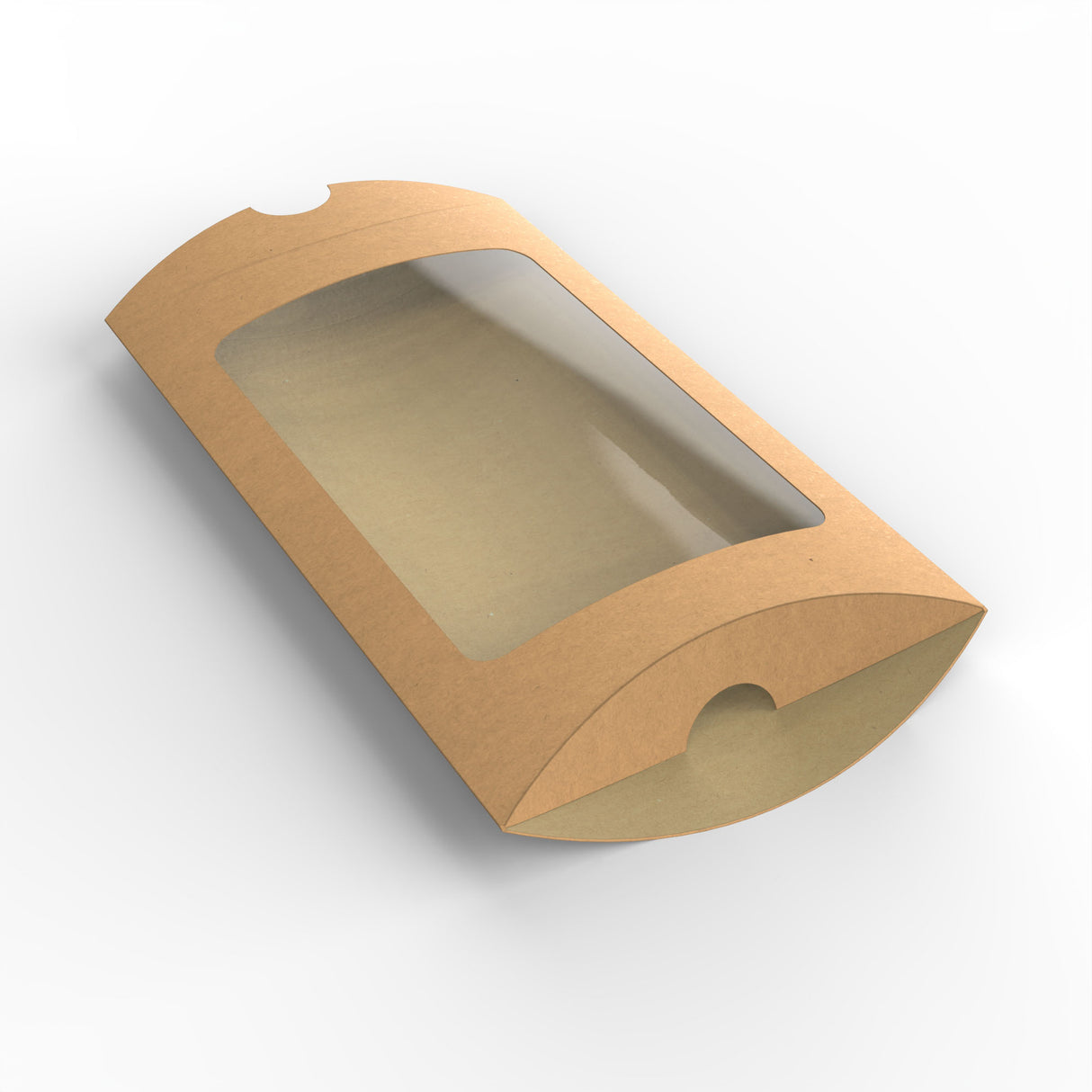 Kraftové škatuľky v tvare vankúša s okienkom